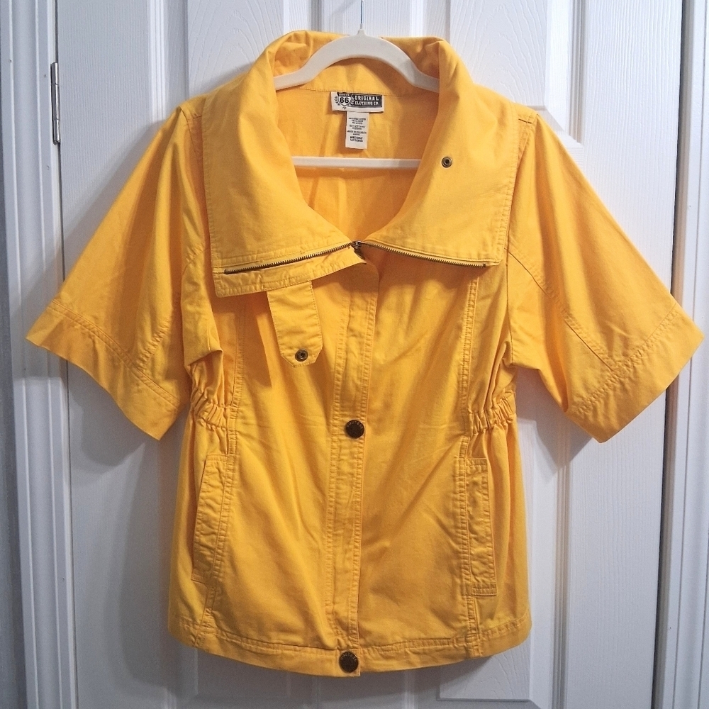 Route 66 Butter Yellow Jacket Zip Up Windbreaker 100% Cotton Size M
